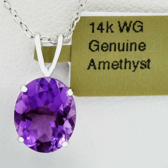 Genuine 2.78 Cts Amethyst Pendant 14k White Gold
